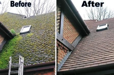 Roof cleaning & moss removal — before and after
